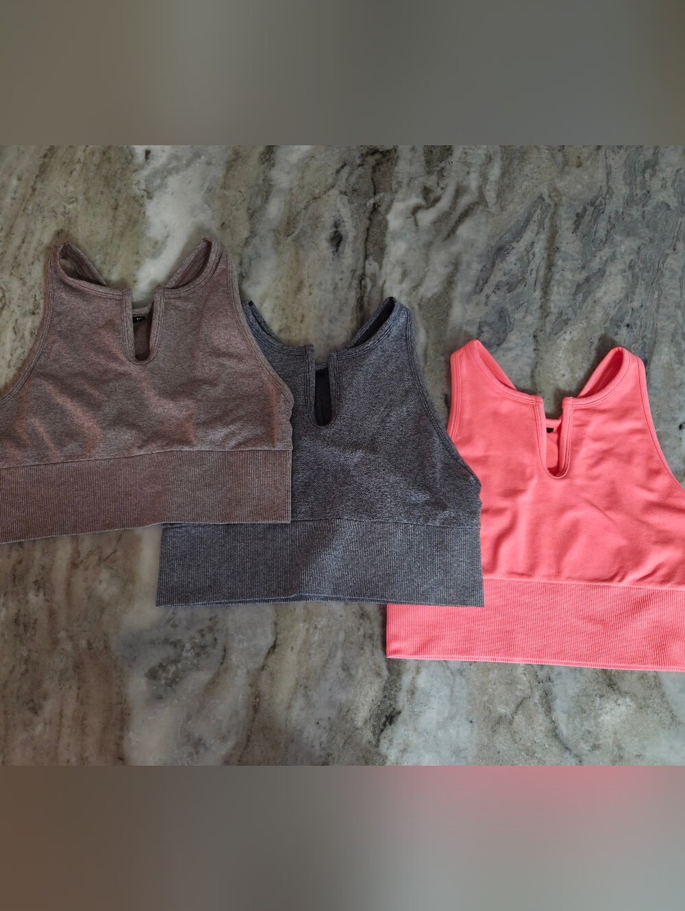 PINK Victoria's Secret Trio Seamless Keyhole Crop Tops - Coral, Gray & Mauve SzM